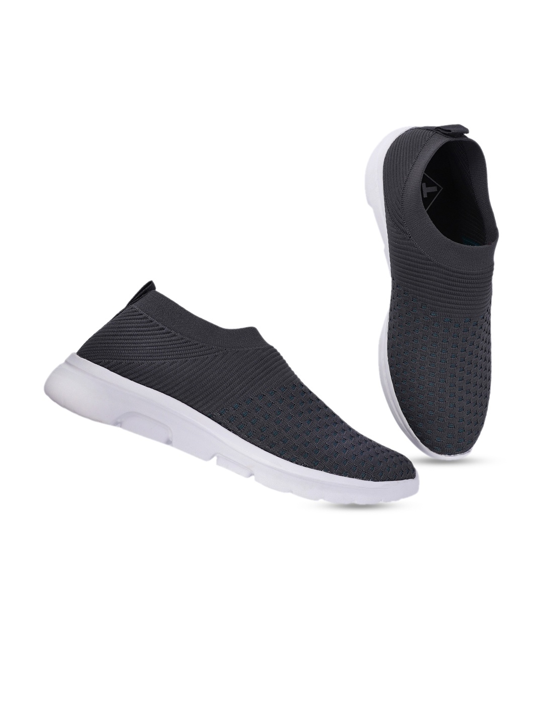 TPENT Men Grey Woven Design Slip-On Sneakers