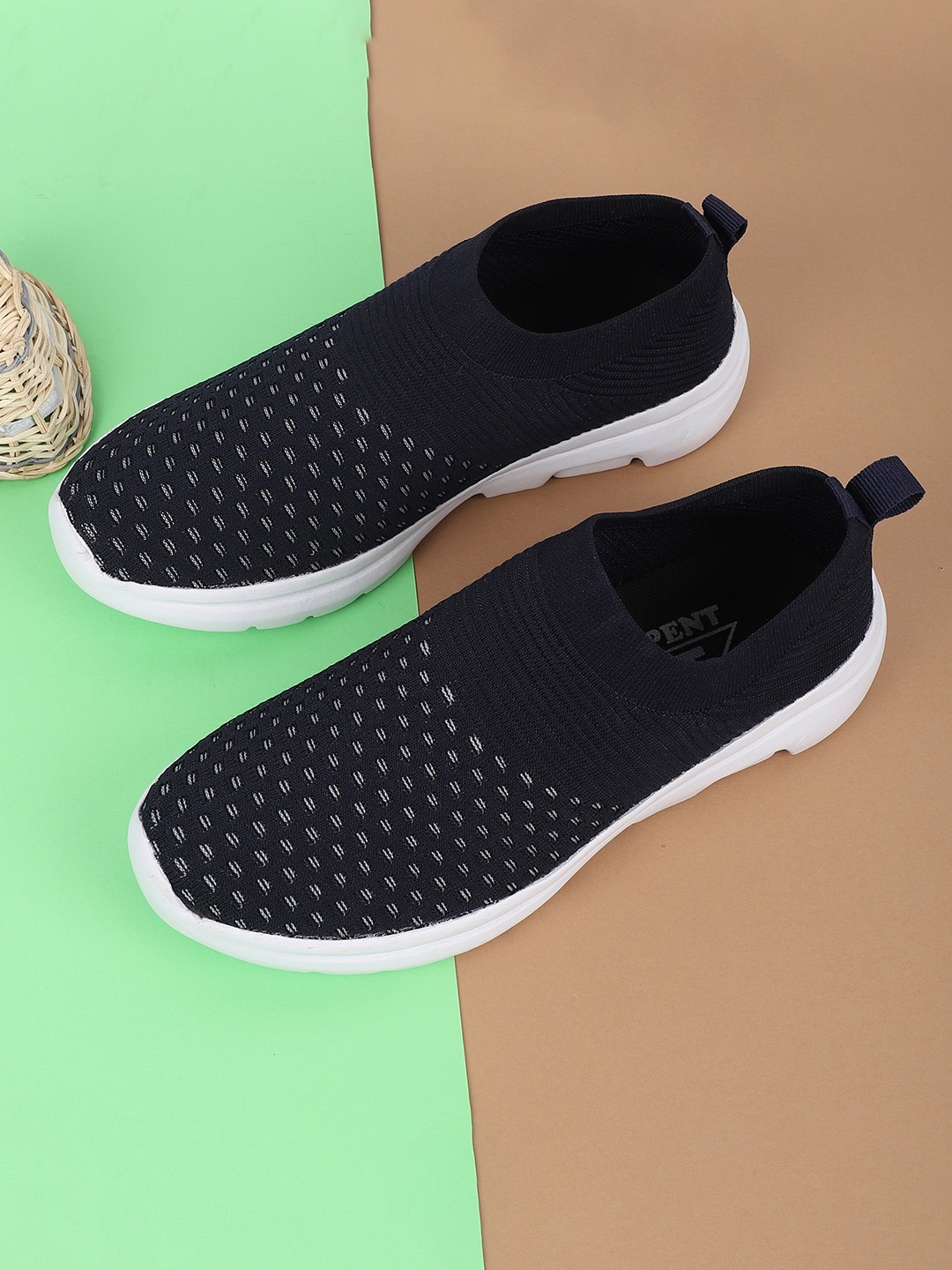 

TPENT Men Navy Blue Woven Design Slip-On Sneakers