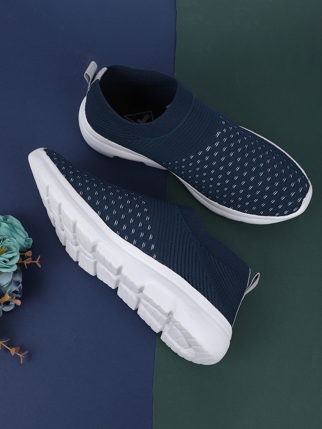 

TPENT Men Blue Woven Design Slip-On Sneakers