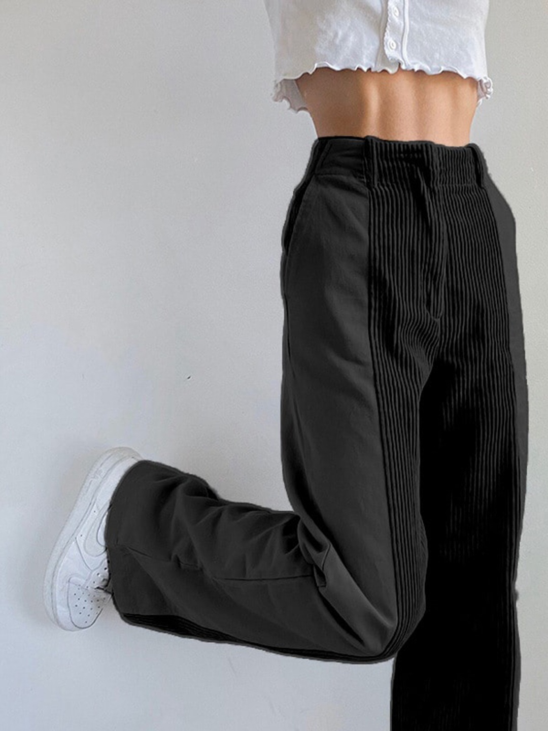 

BoStreet Women Black Regular Fit Striped Peg Trouser