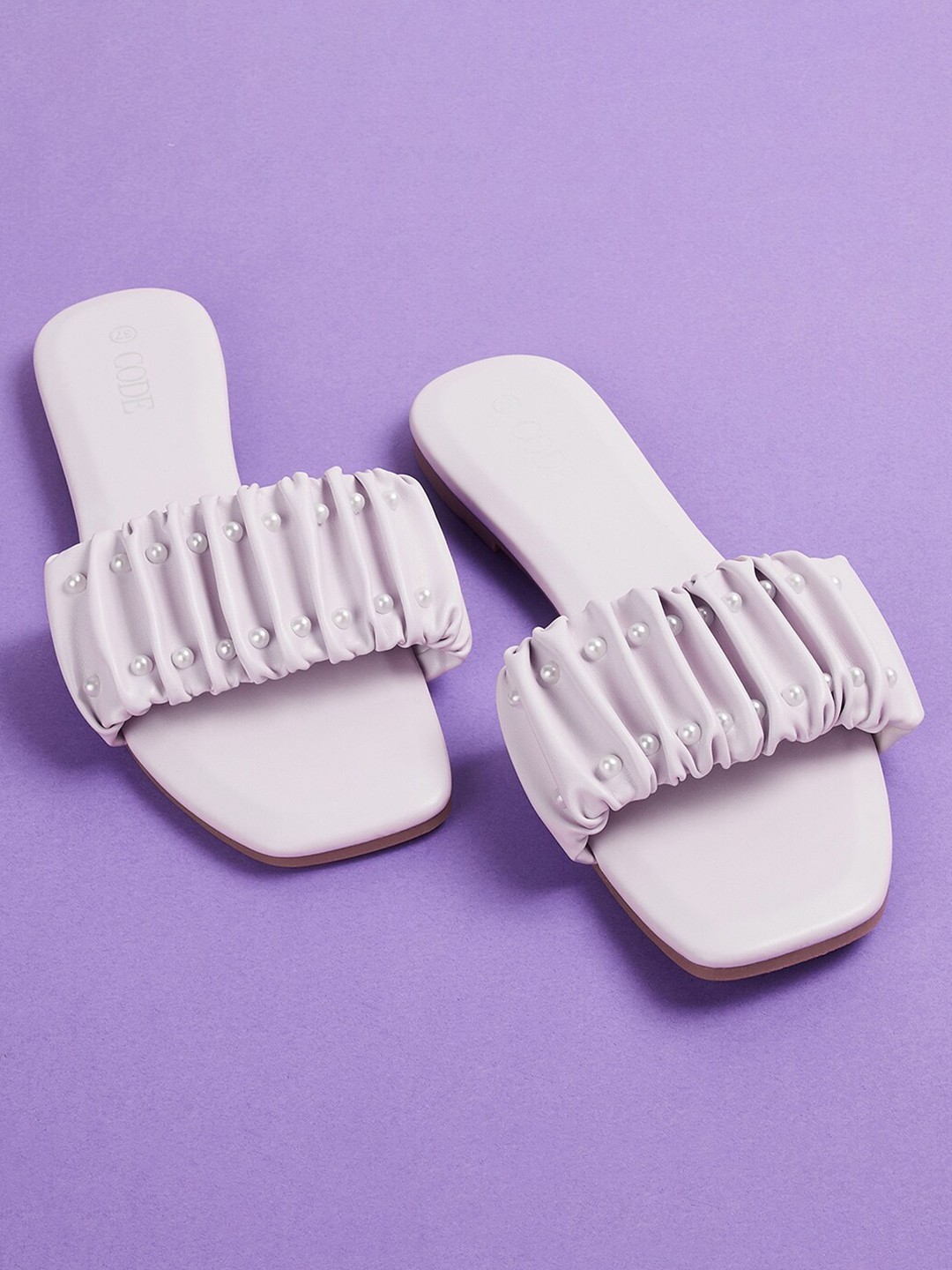 

CODE by Lifestyle Women Lavender & White Embellished Open Toe Flats
