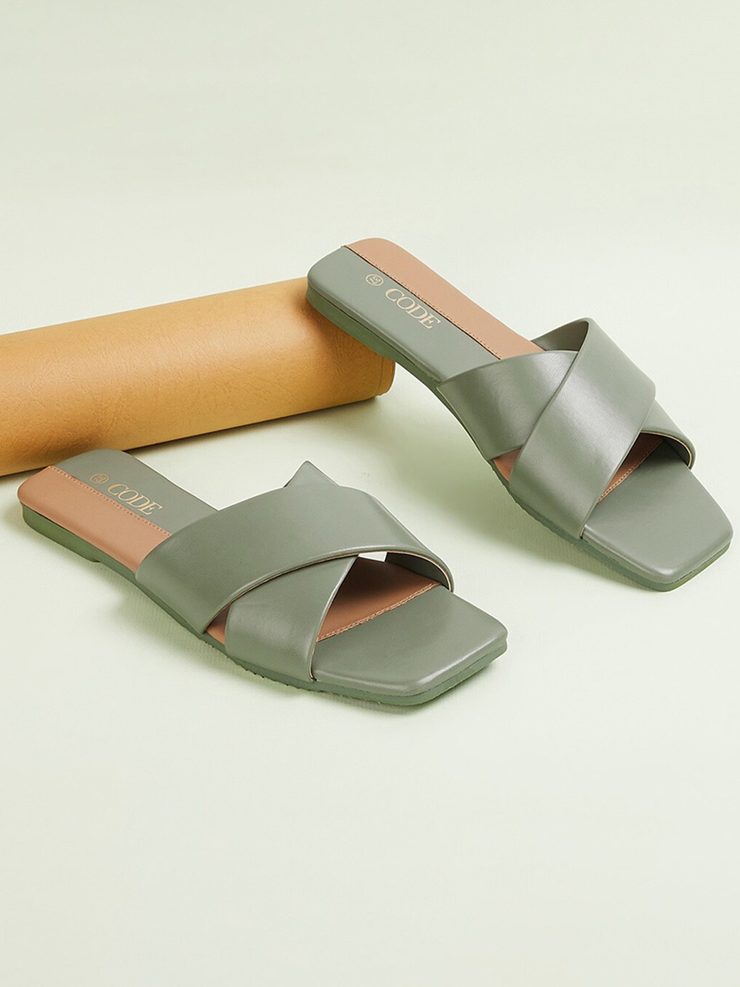

CODE by Lifestyle Women Green Solid Synthetic Open Toe Flats