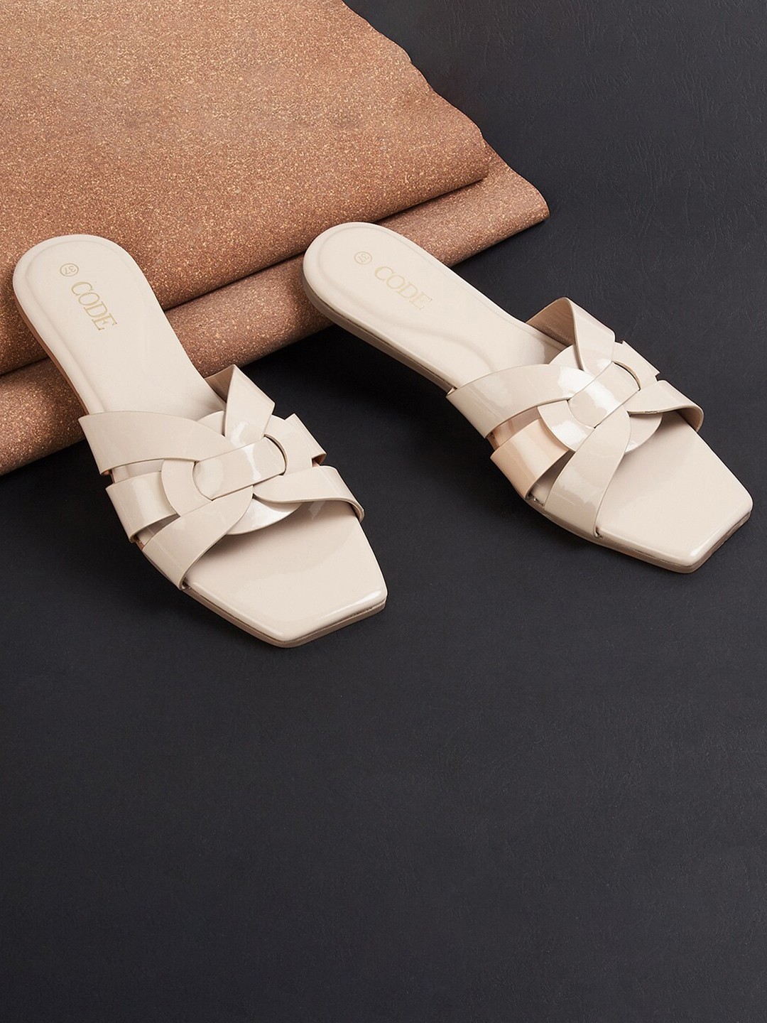 

CODE by Lifestyle Women Beige Solid Synthetic Open Toe Flats