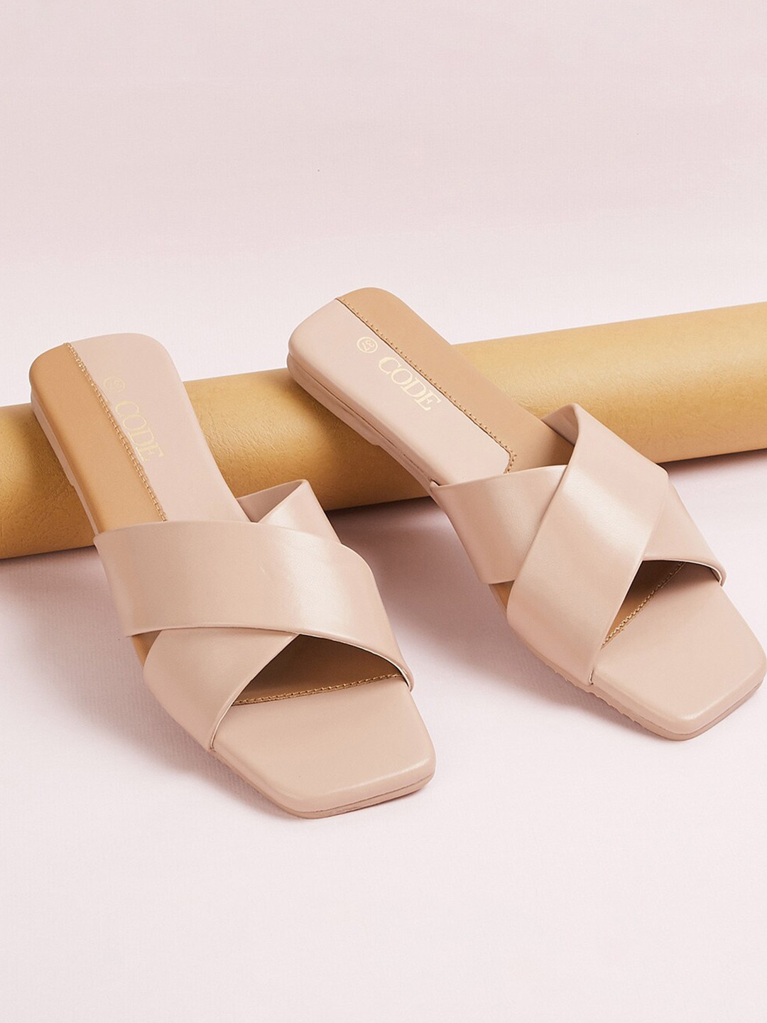 

CODE by Lifestyle Women Peach Solid Synthetic Open Toe Flats