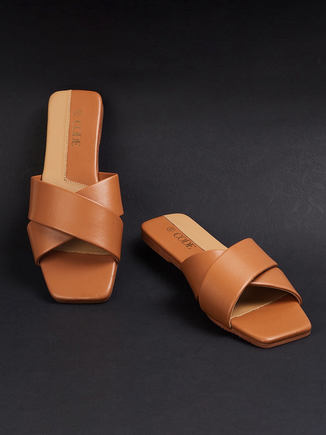 

CODE by Lifestyle Women Brown Solid Synthetic Open Toe Flats