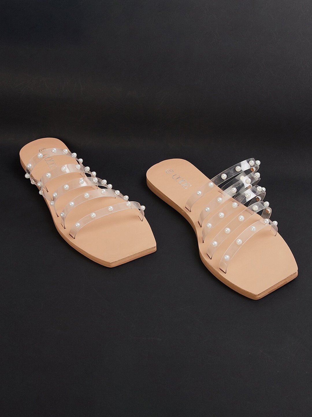 

CODE by Lifestyle Women Beige & White Embellished Open Toe Flats