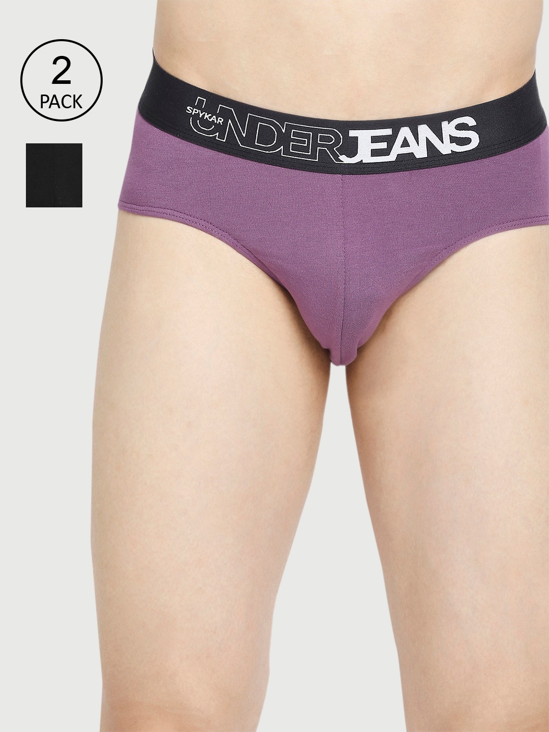 

UnderJeans by Spykar Men Pack Of 2 Purple & Black Basic Briefs UJEPBC055DULLPURPLEBLACK