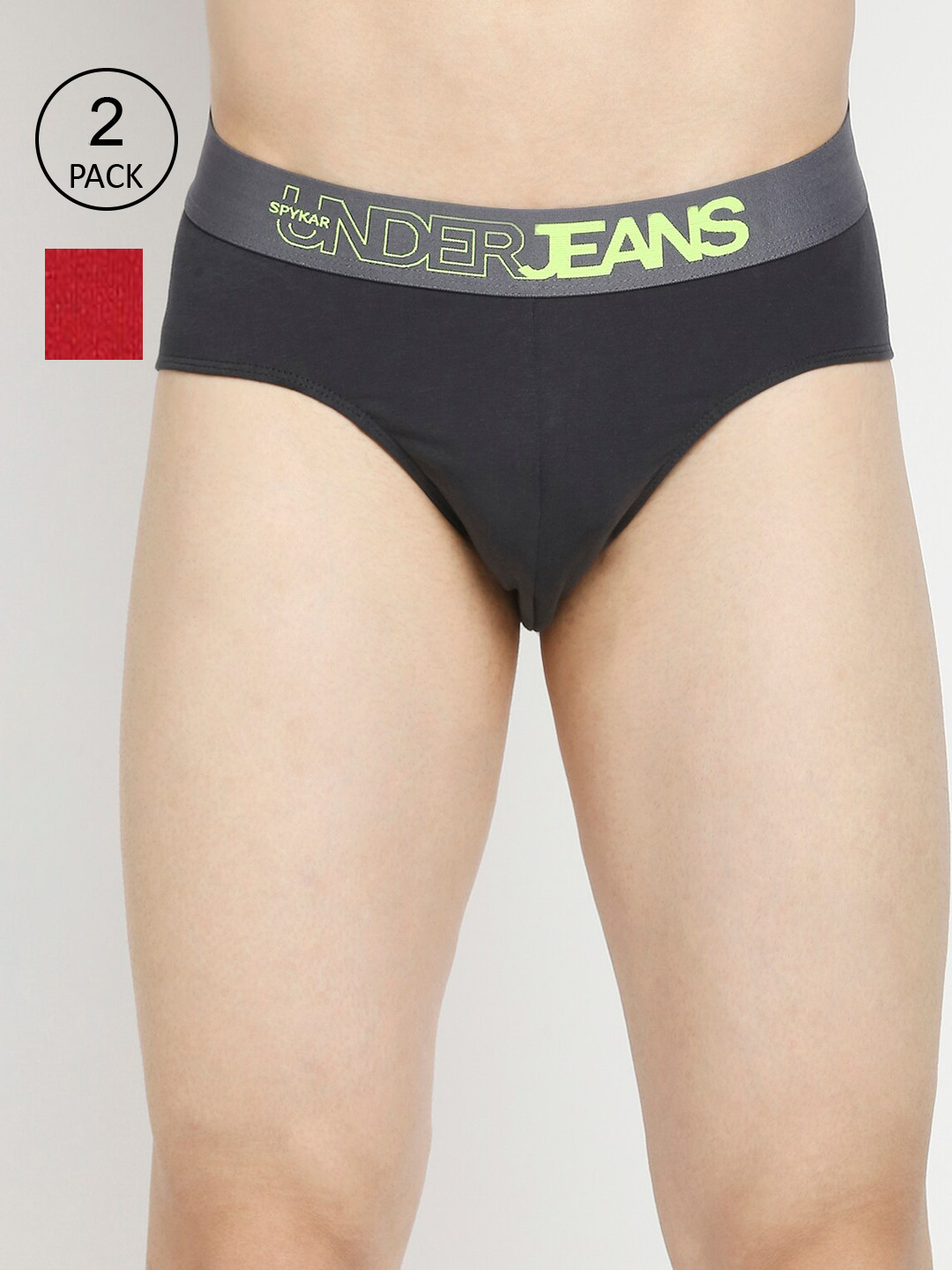 

UnderJeans by Spykar Men Maroon & Grey Pack Of 2 Solid Basic Briefs