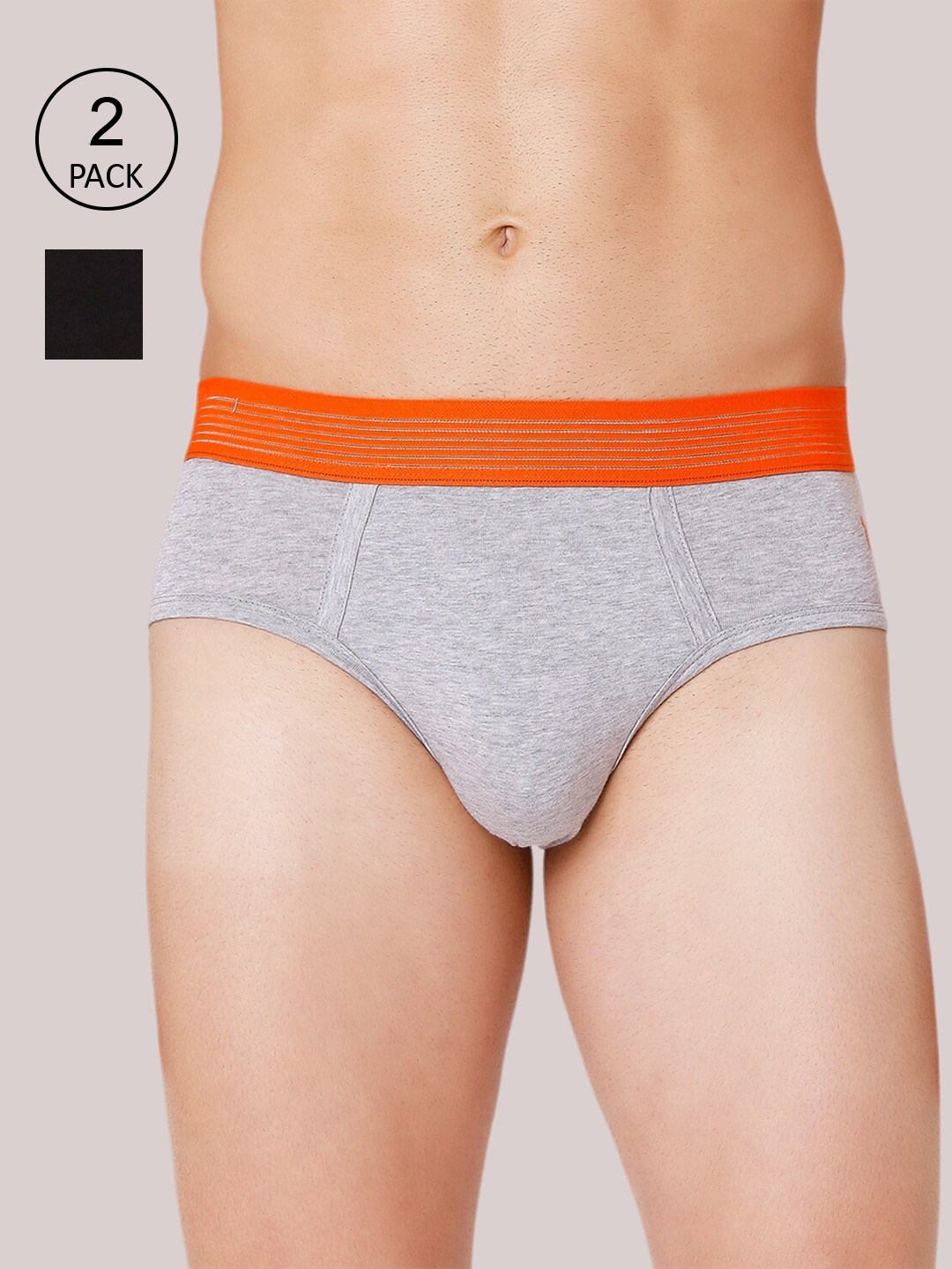 

UnderJeans by Spykar Men Black & Grey Pack Of 2 Solid Basic Briefs