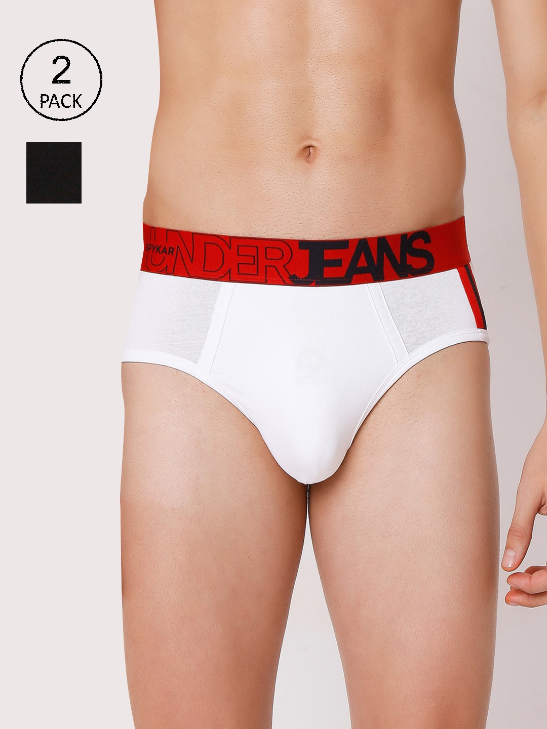 

UnderJeans by Spykar Men Pack Of 2 White & Black Basic Briefs UJNPBS011E2BlkOrgWhitRd