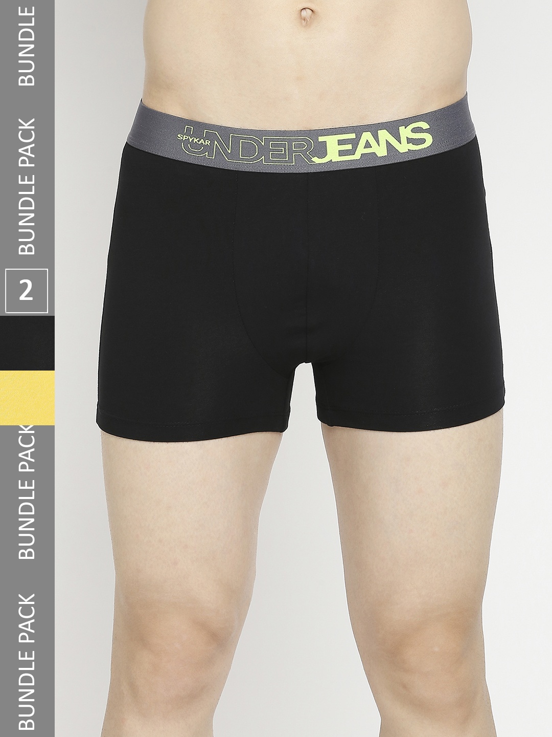 

UnderJeans by Spykar Men Pack Of 2 Yellow & Black Solid Trunks UJEPTC056YELLOWBLACK