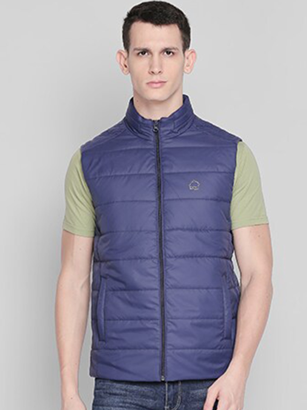 Status Quo Men Navy Blue Padded Sleeveless Jacket