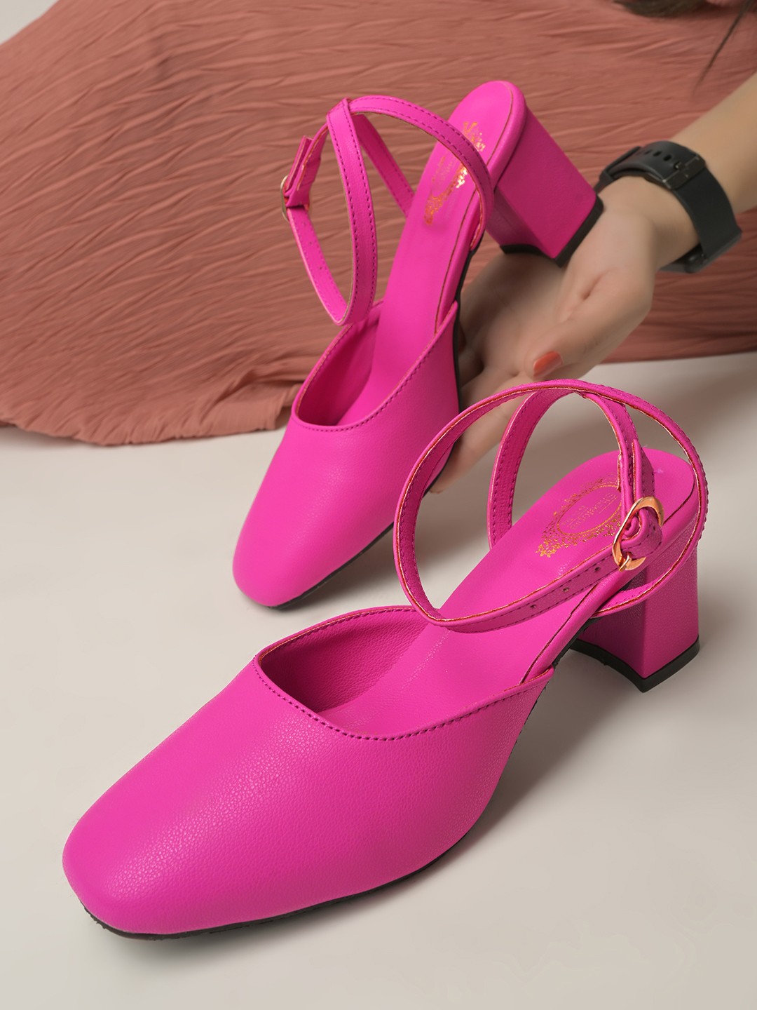 

Shoetopia Women Pink Block Pumps
