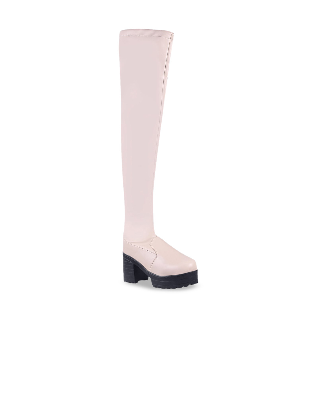 

Shoetopia Women Cream-Coloured High-Top Regular Boots