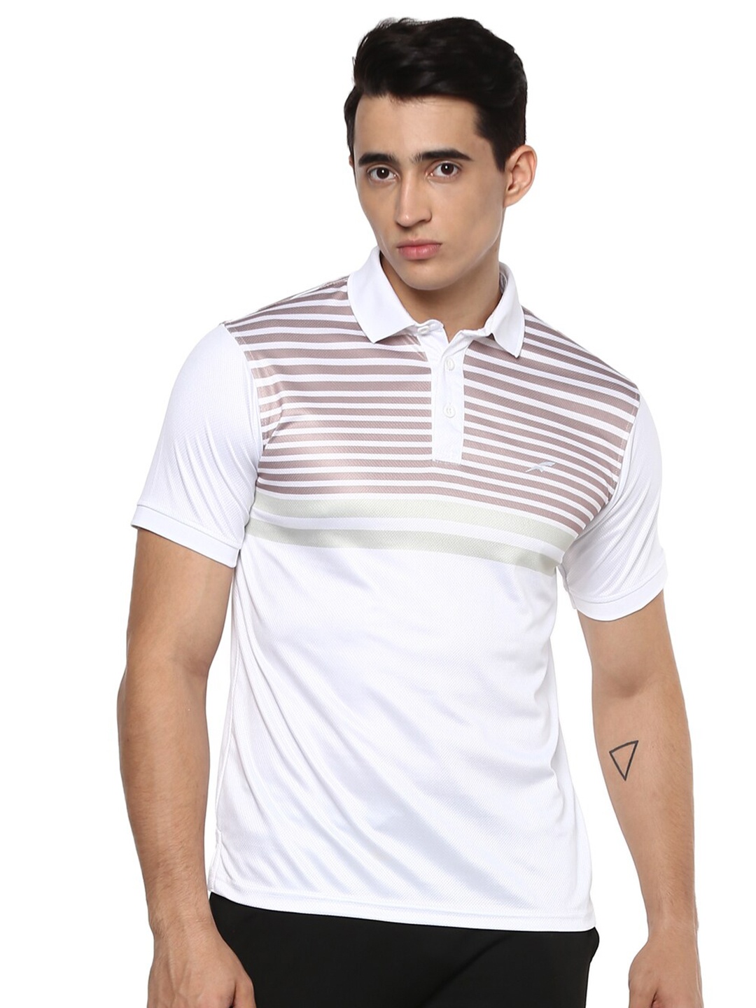 

FURO by Red Chief Men White Striped Polo Collar T-shirt