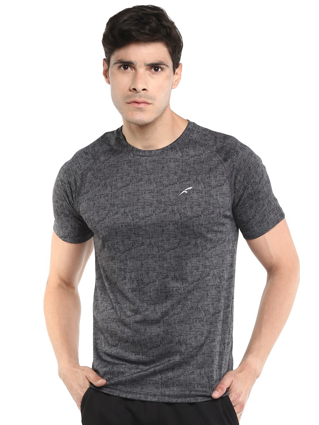 

FURO by Red Chief Men Grey & Black Regular Fit Round Neck T-shirt
