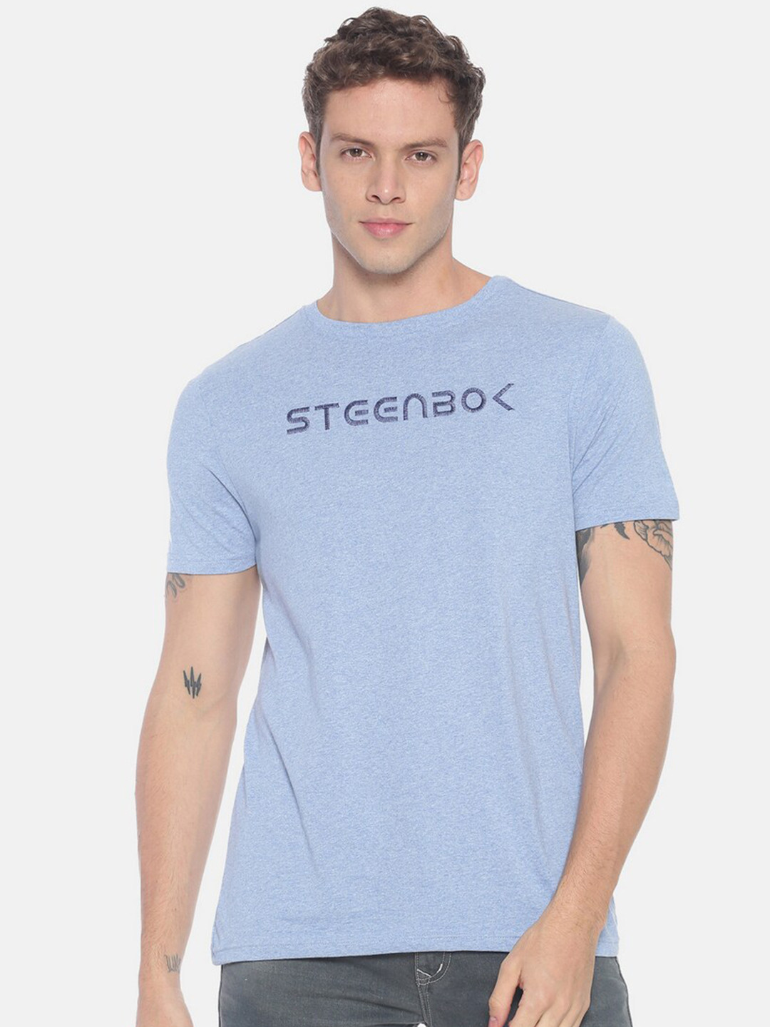 

Steenbok Men Blue Typography Printed Cotton T-shirt