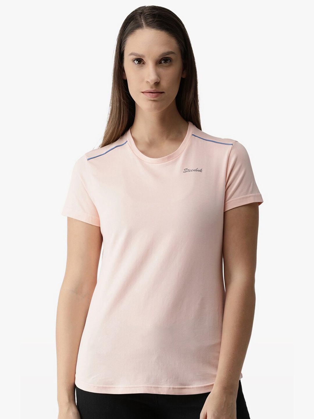 

Steenbok Women Pink Round Neck Slim Fit Cotton T-shirt