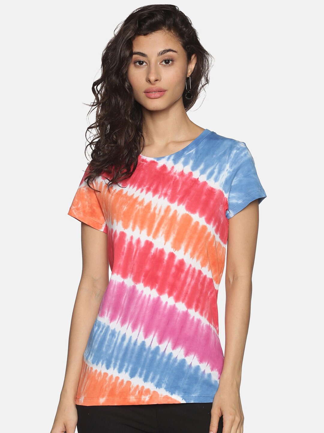 

Steenbok Women Multicoloured Tie and Dye Cotton T-shirt, Multi