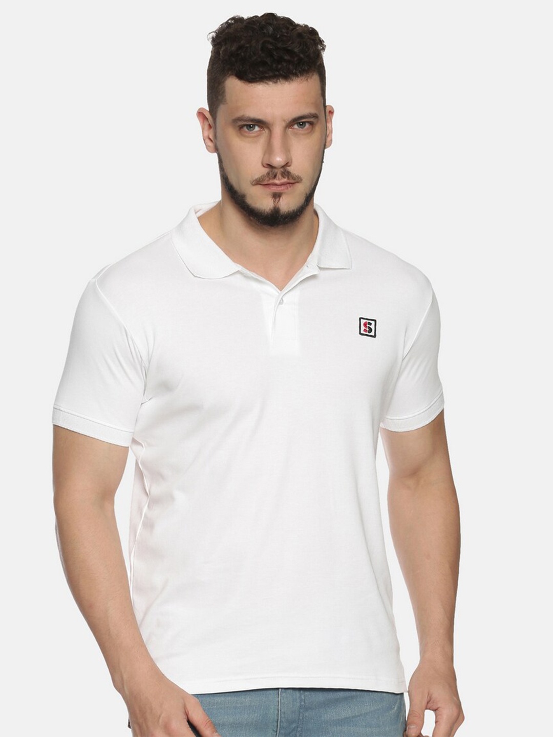 

Steenbok Men White Polo Collar T-shirt