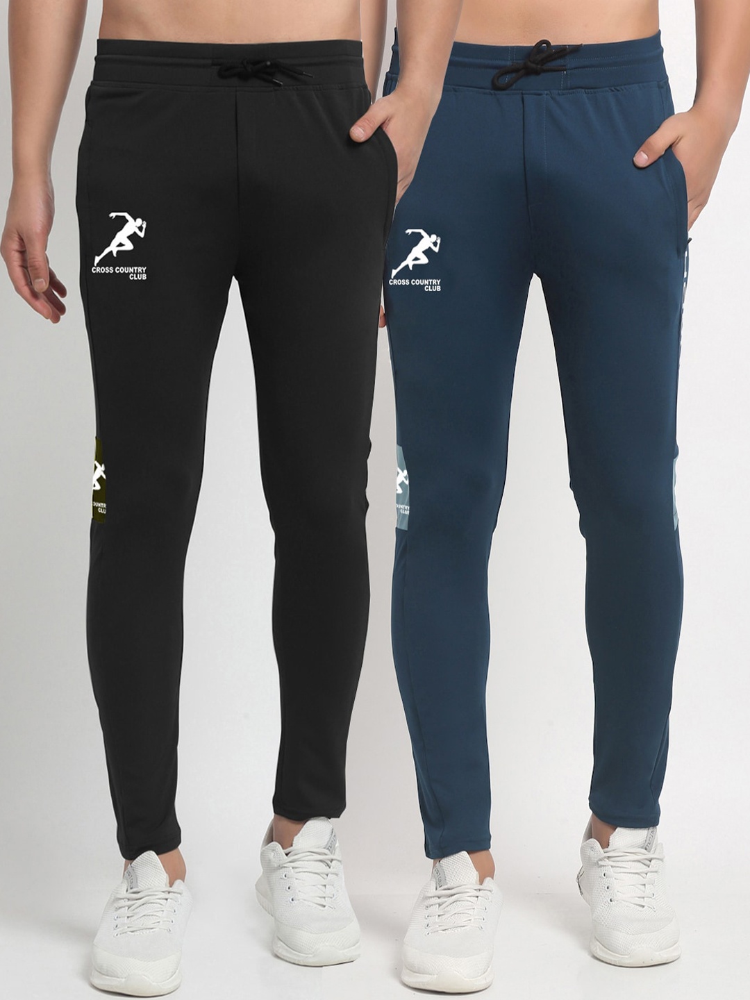 

GRACIT Men Men Pack Of 2 Black & Navy Blue Solid Track Pants