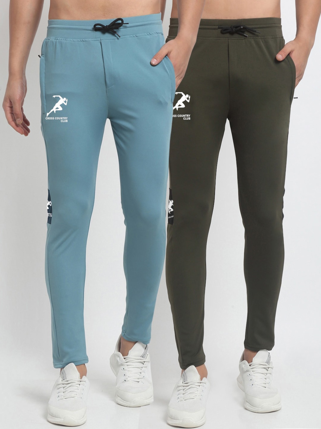 

GRACIT Men Blue & Olive Green Pack Of 2 Regular Fit Track Pants