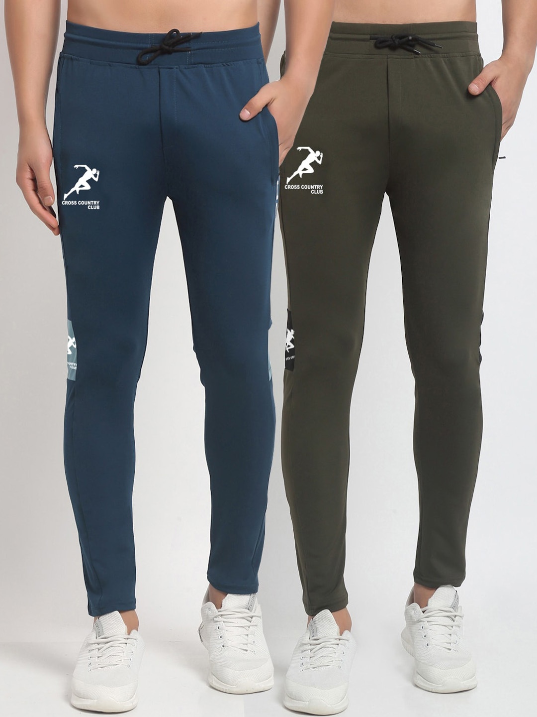 

GRACIT Men Pack Of 2 Navy Blue & Olive Solid Track Pants