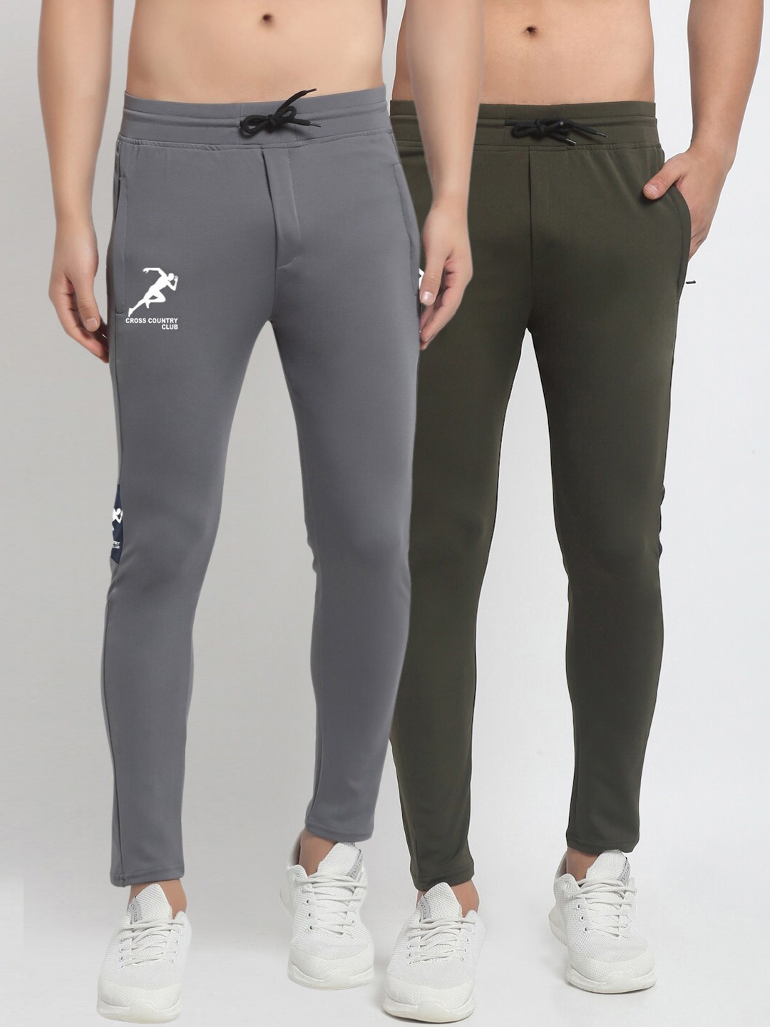 

GRACIT Men Grey & Olive Green Pack Of 2 Regular Fit Track Pants