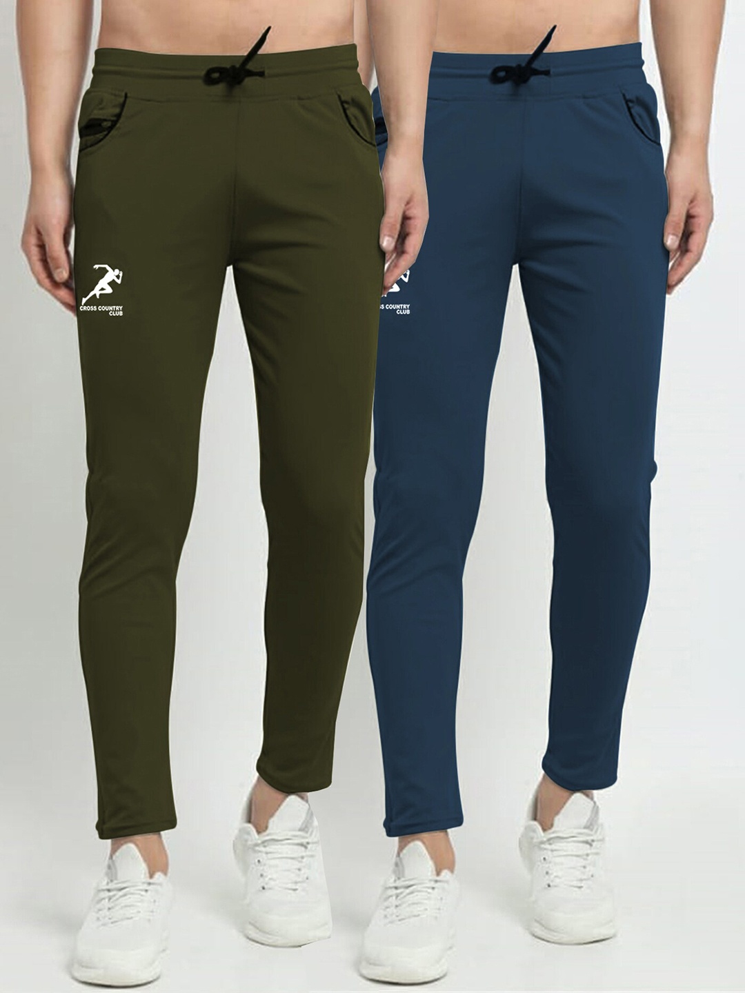 

GRACIT Men Olive Green & Navy Blue Pack Of 2 Regular Fit Track Pants