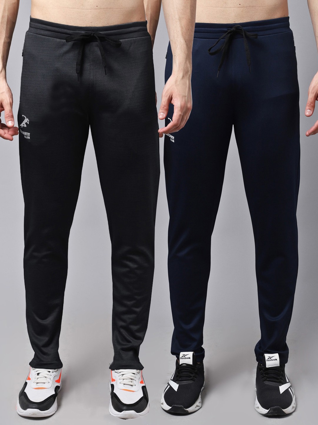 

GRACIT Men Black & Navy Blue Pack Of 2 Solid Track Pants