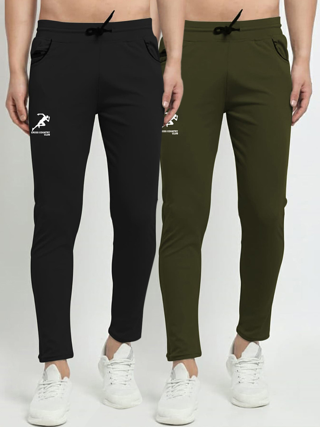

GRACIT Men Black & Green Pack Of 2 Solid Track Pants