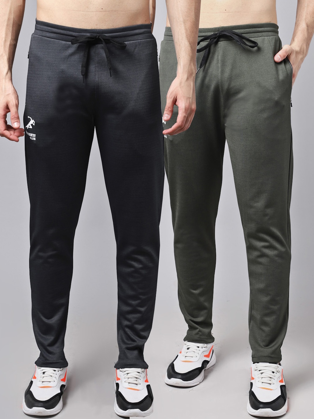 

GRACIT Men Grey & Green Pack Of 2 Solid Track Pants