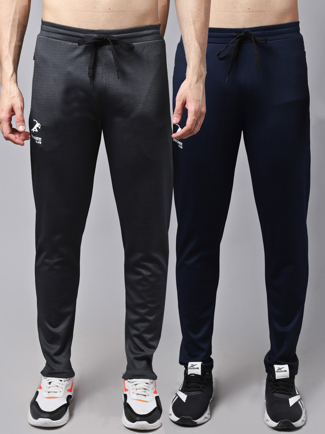 

GRACIT Men Grey & Navy Blue Pack Of 2 Solid Track Pants