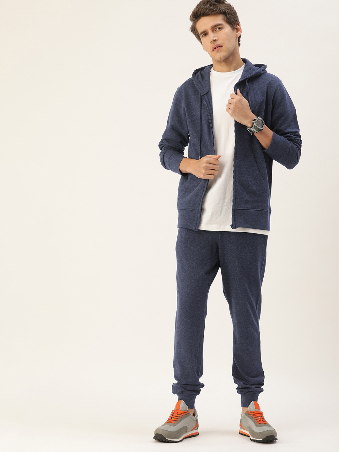 

Kook N Keech Men Blue Solid Knitted Hooded Tracksuit