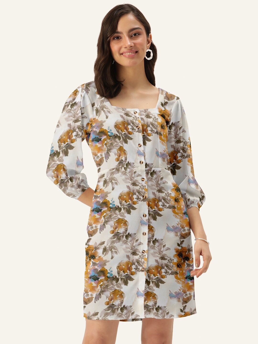

DressBerry Off White Floral Shirt Dress