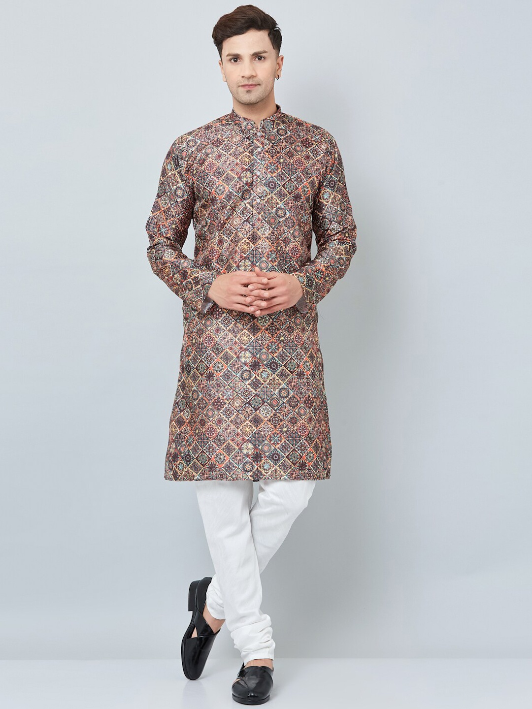 Armaan Geometric Straight Regular Fit Kurta, Brown