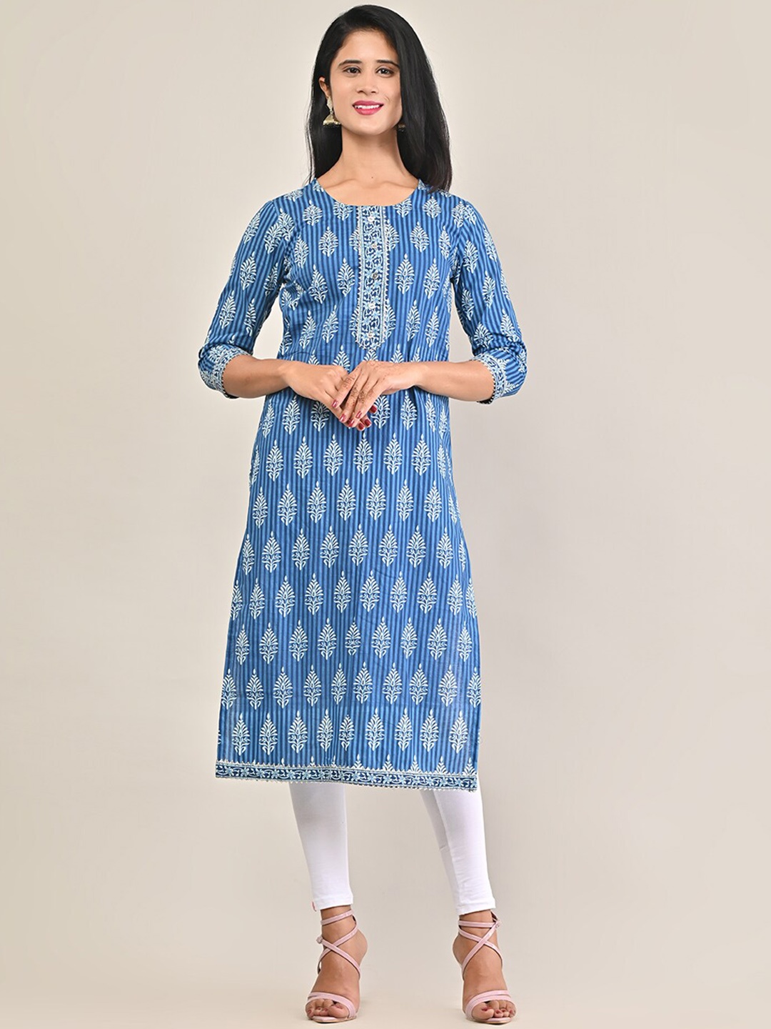 

Swasti Printed Cotton Straight Kurta, Blue