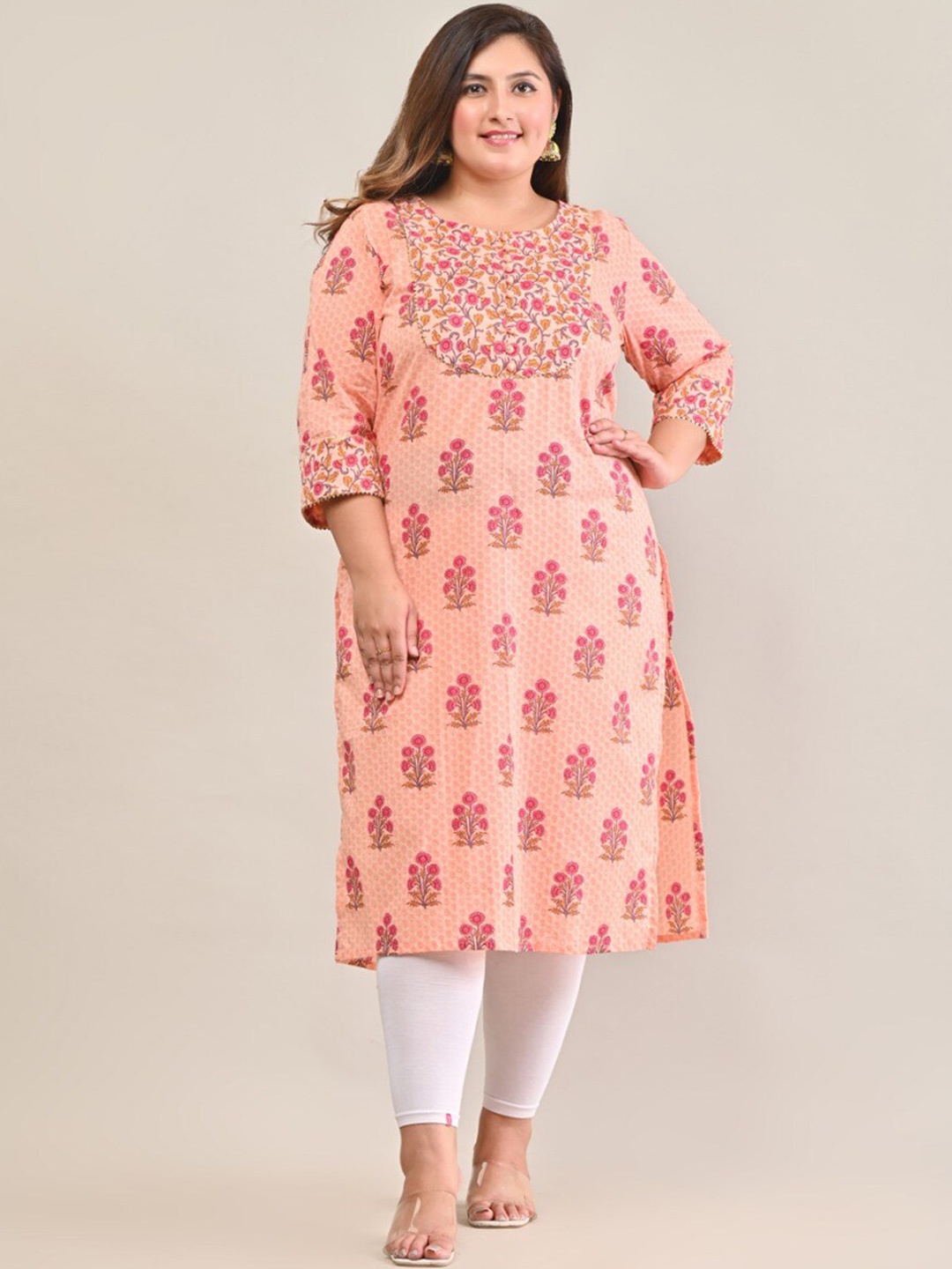 

Swasti Floral Printed Cotton Kurta, Peach
