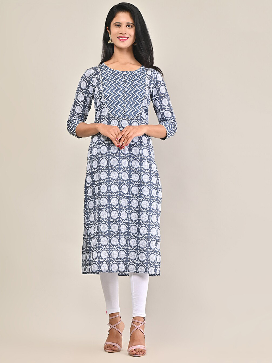 

Swasti Floral Printed Cotton Kurta, Navy blue