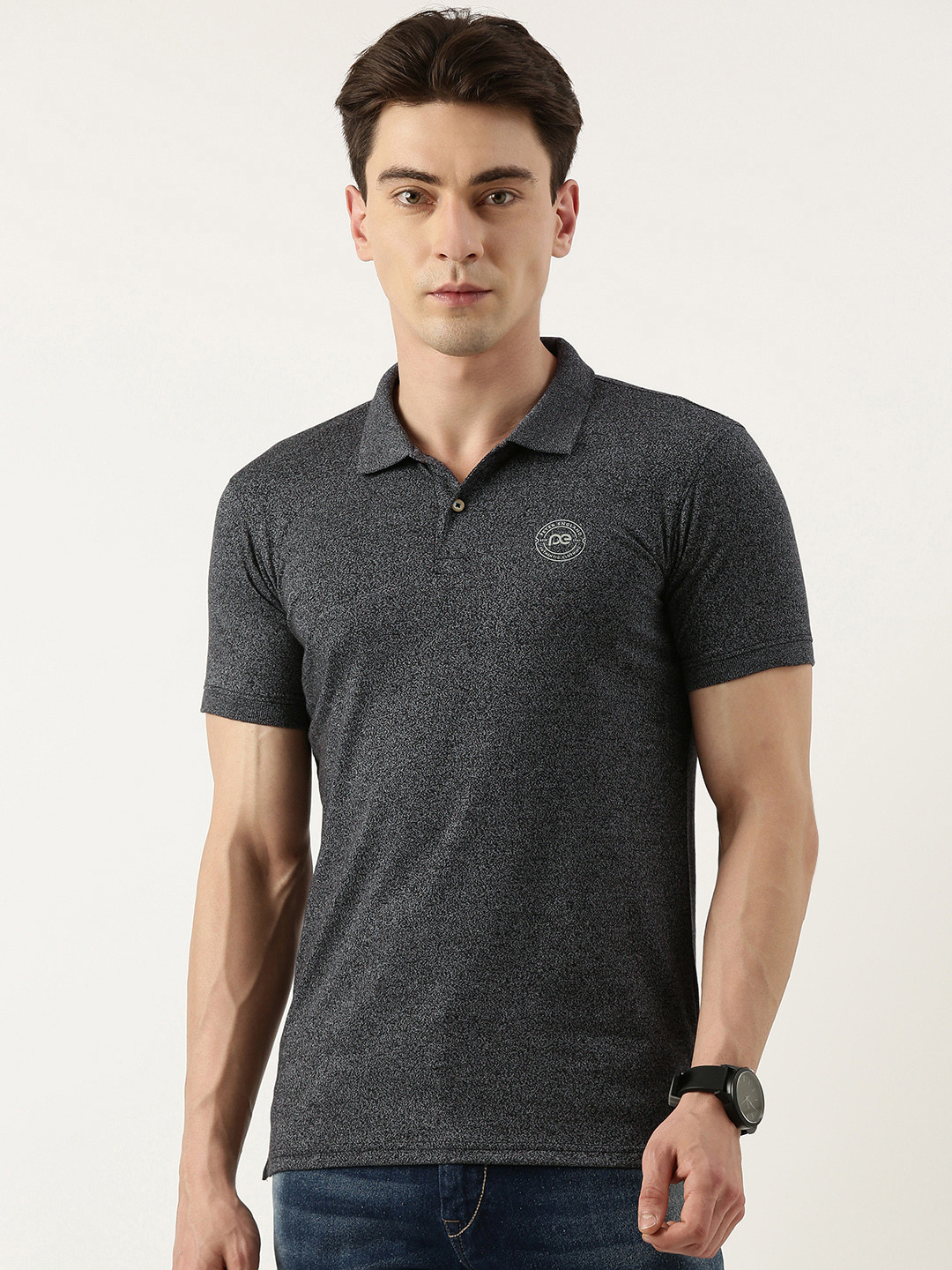 

Peter England Men Polo Collar Slim Fit T-shirt, Charcoal