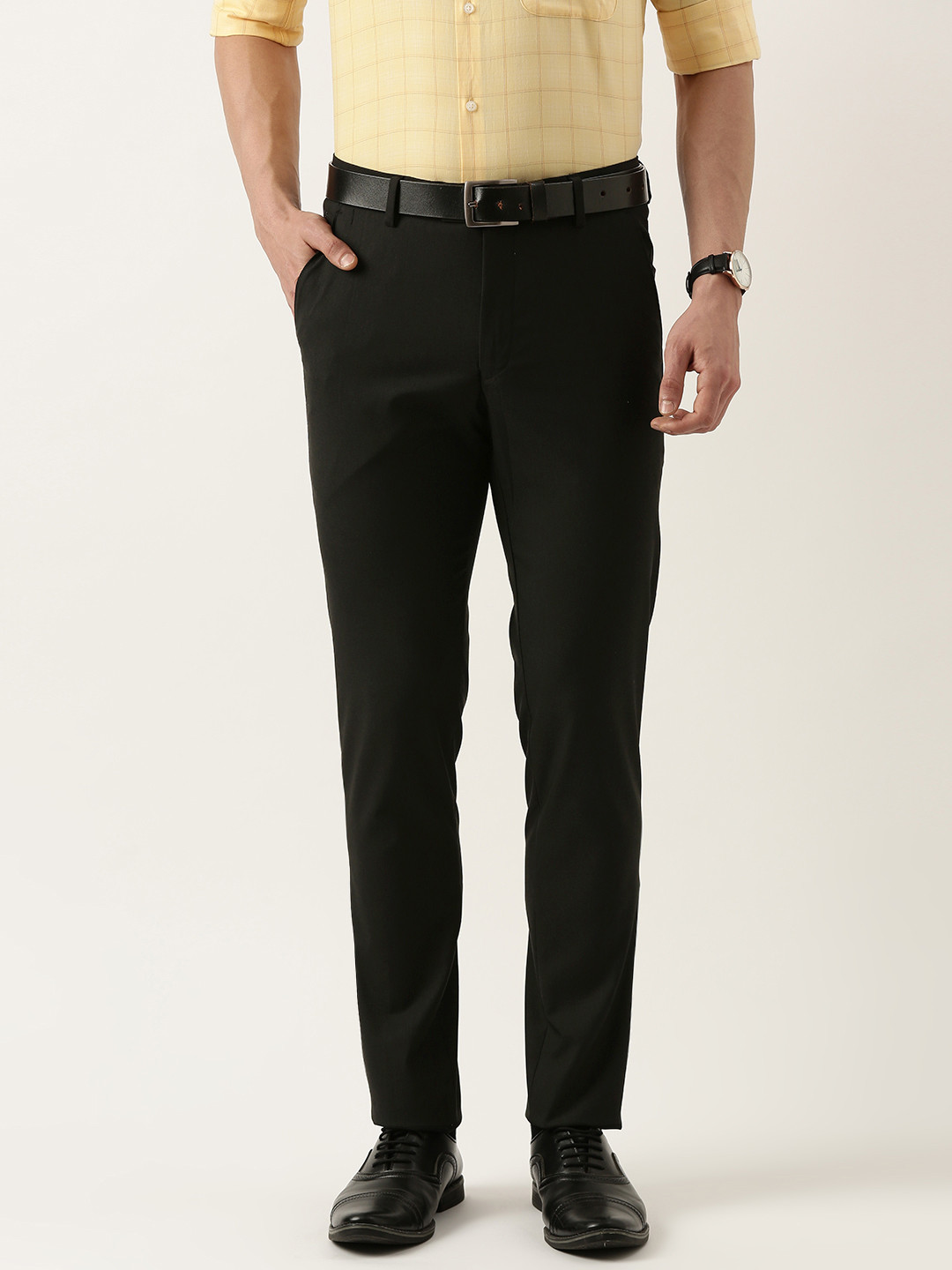 

Peter England Men Solid Neo Slim Fit Trousers, Black