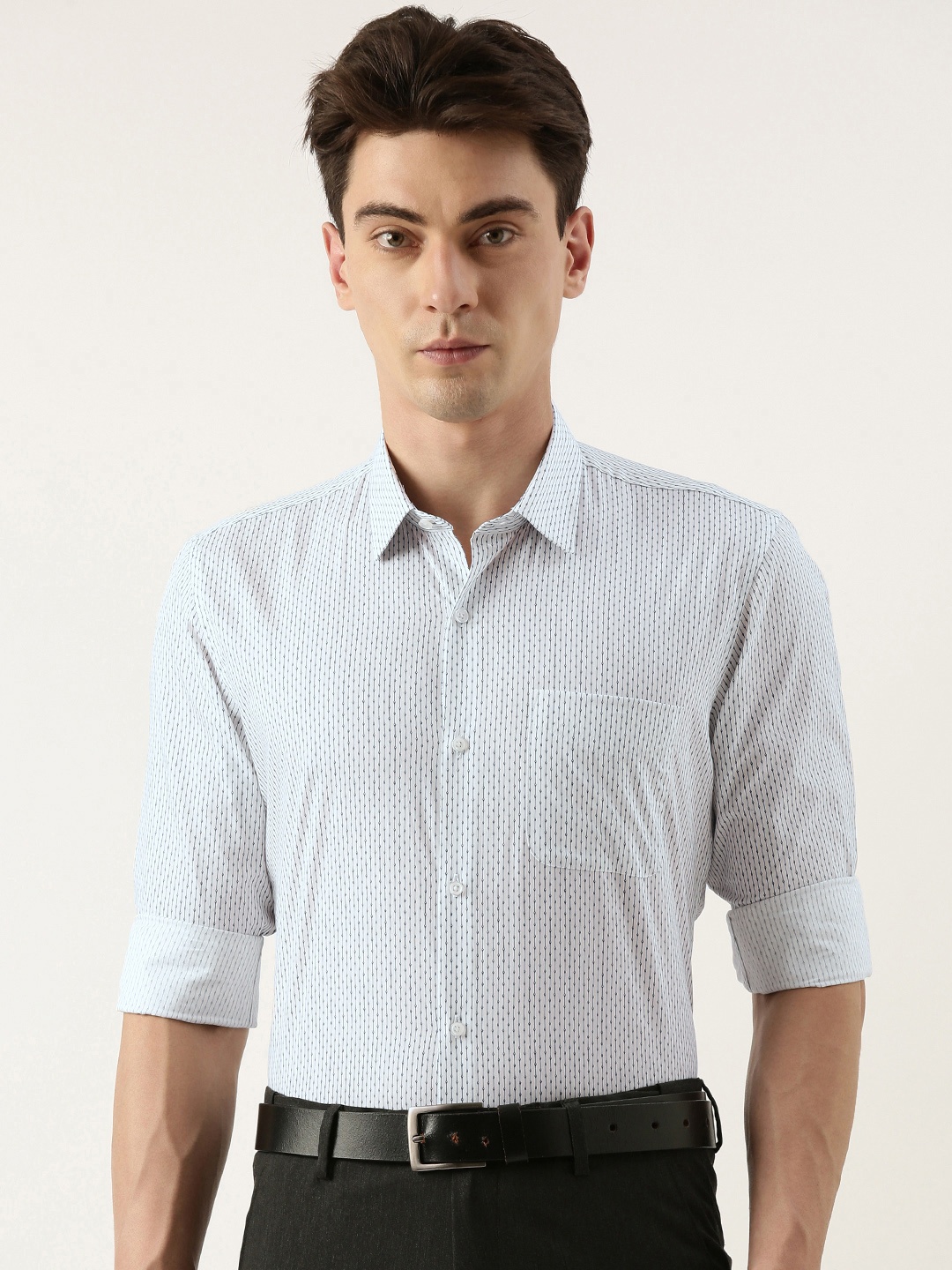 

Peter England Men Pure Cotton Slim Fit Striped Formal Shirt, White