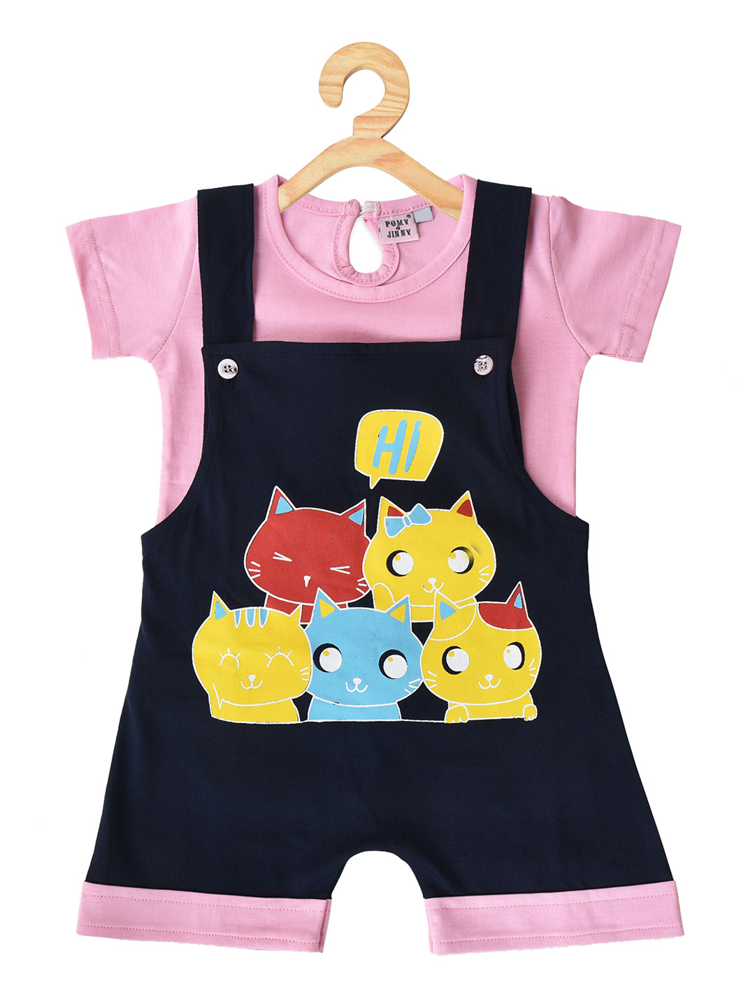 

POMY & JINNY Girls Navy Blue Printed Cotton Dungaree