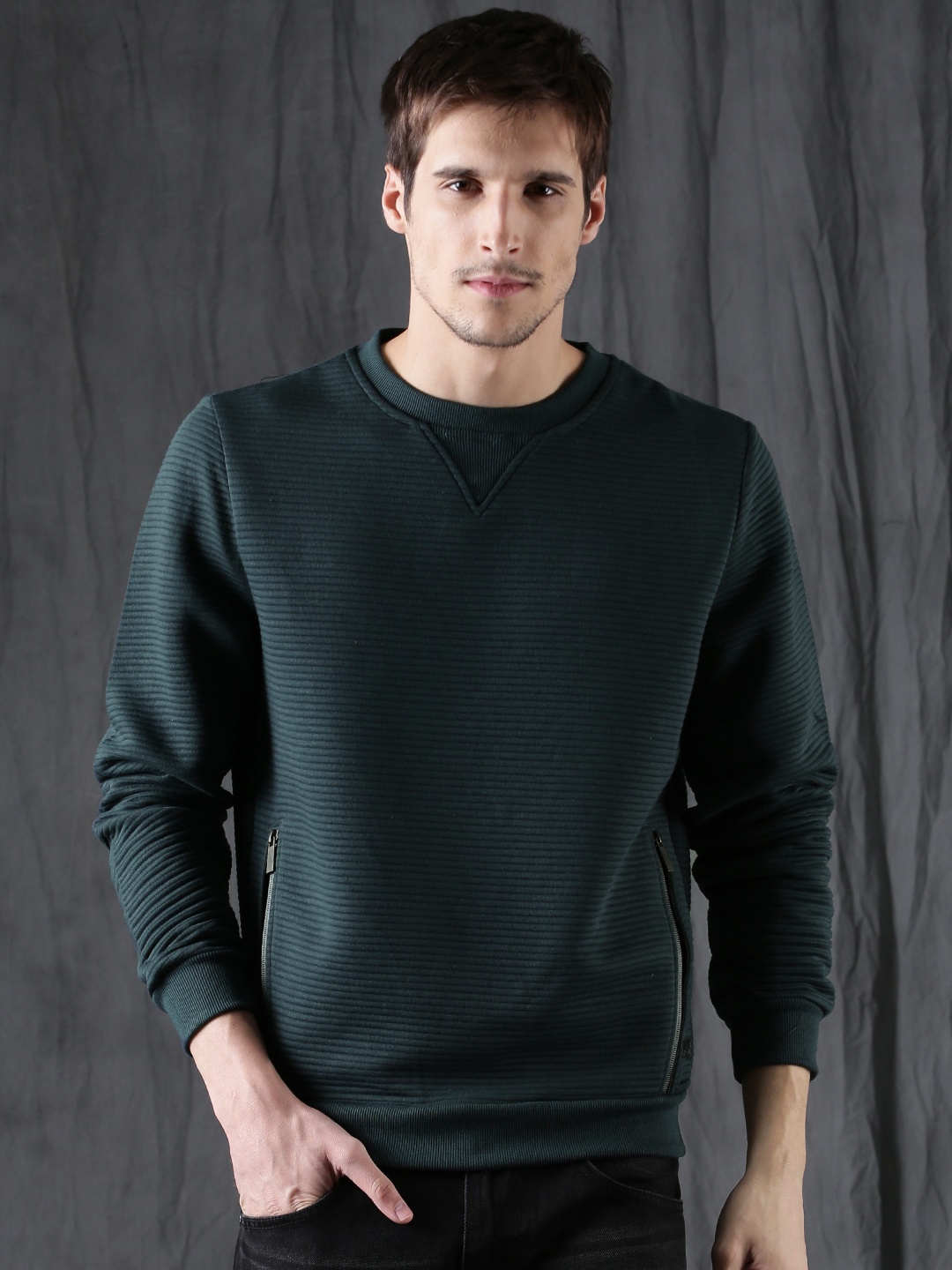 

WROGN Men Teal Self Design Sweatshirt