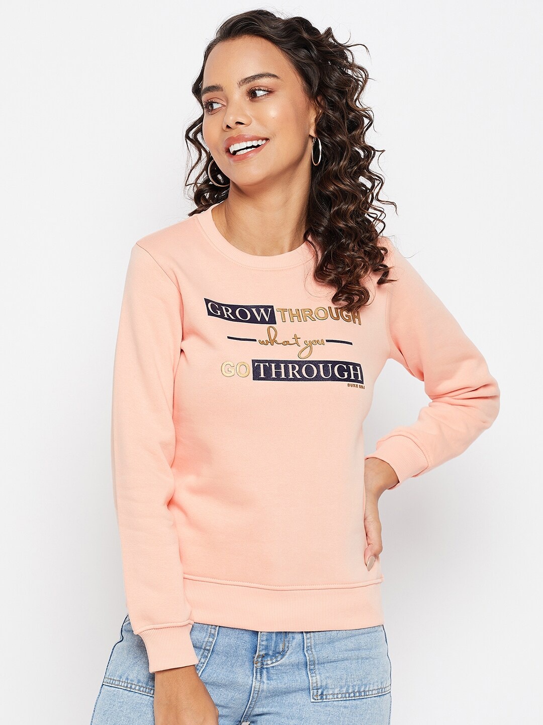 

Duke Women Orange Printed Typography Sweatshirt