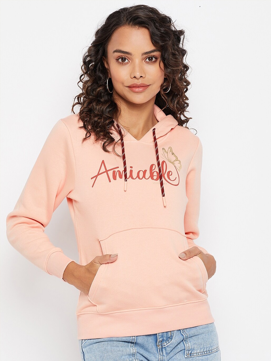 

Duke Women Orange Printed Alphanumeric Hooded Sweatshirt