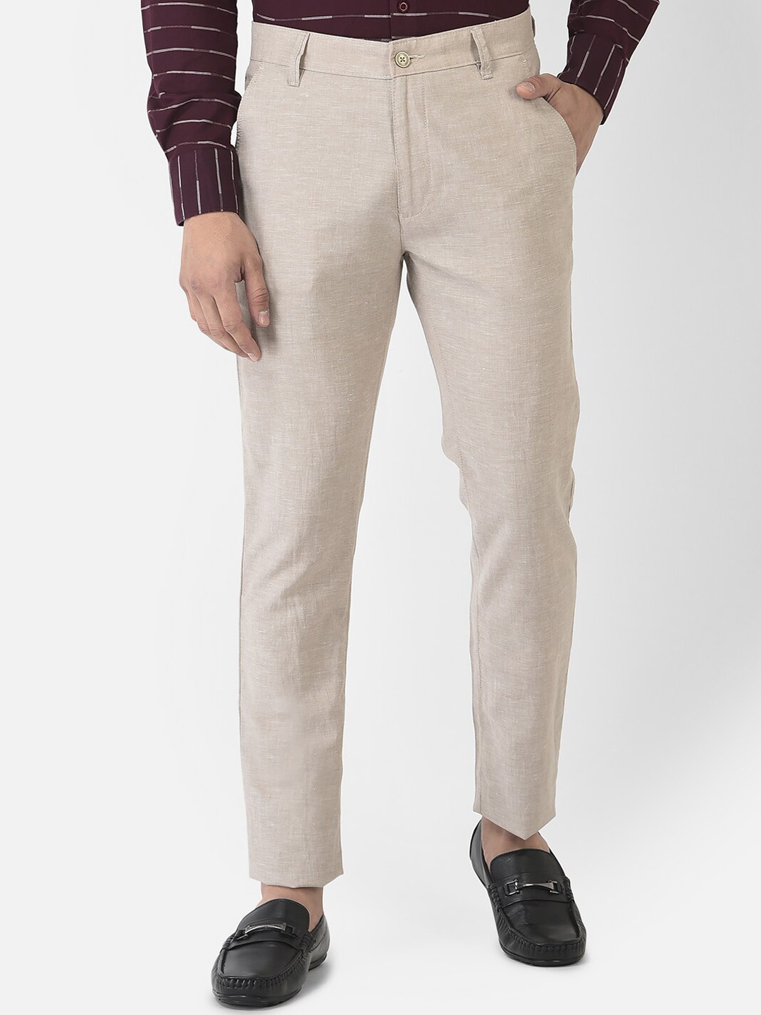 

Crimsoune Club Men Cream-Coloured Urban Slim Fit Cotton Trousers