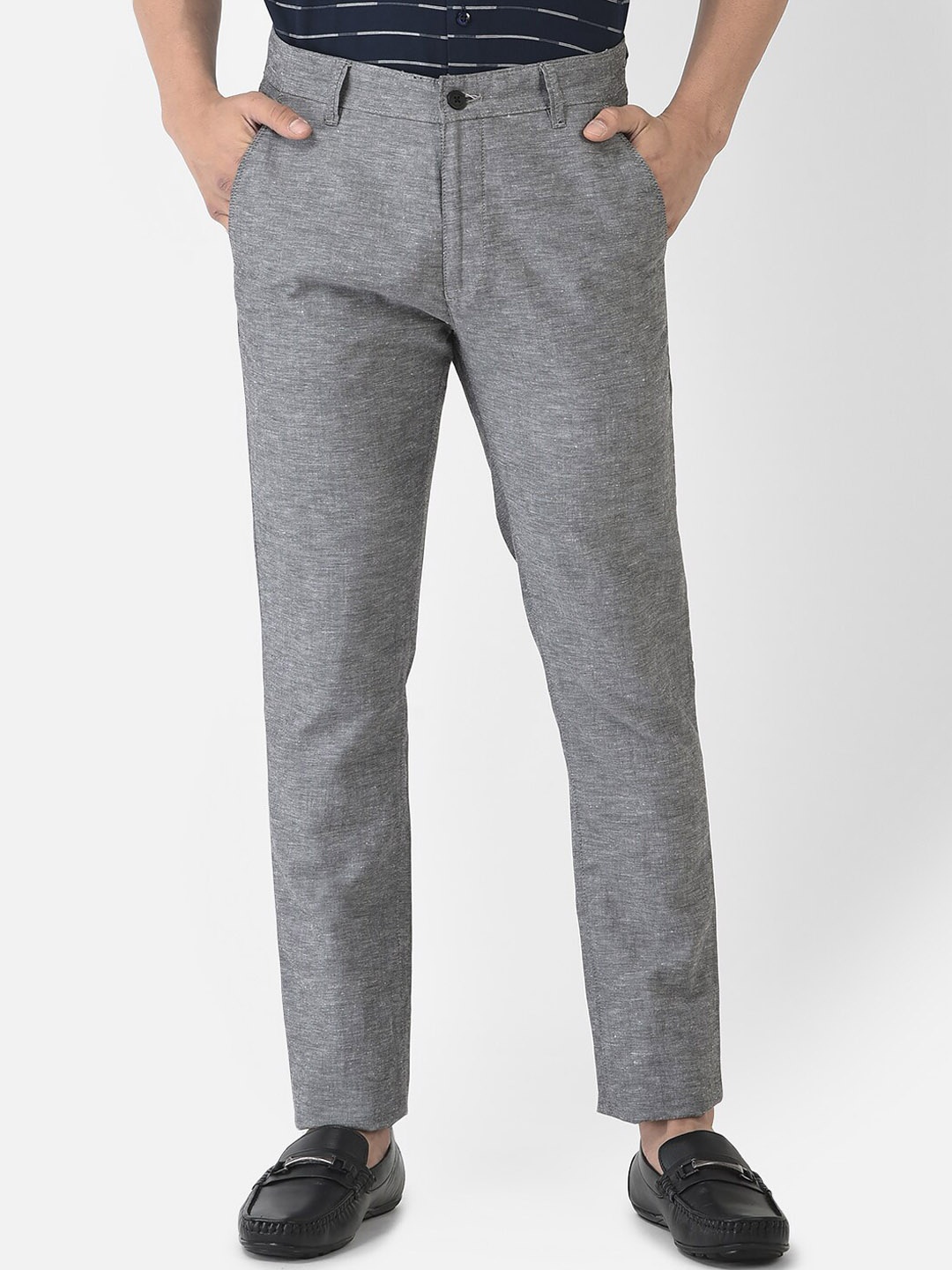 Crimsoune Club Men Grey Urban Slim Fit Cotton Trousers