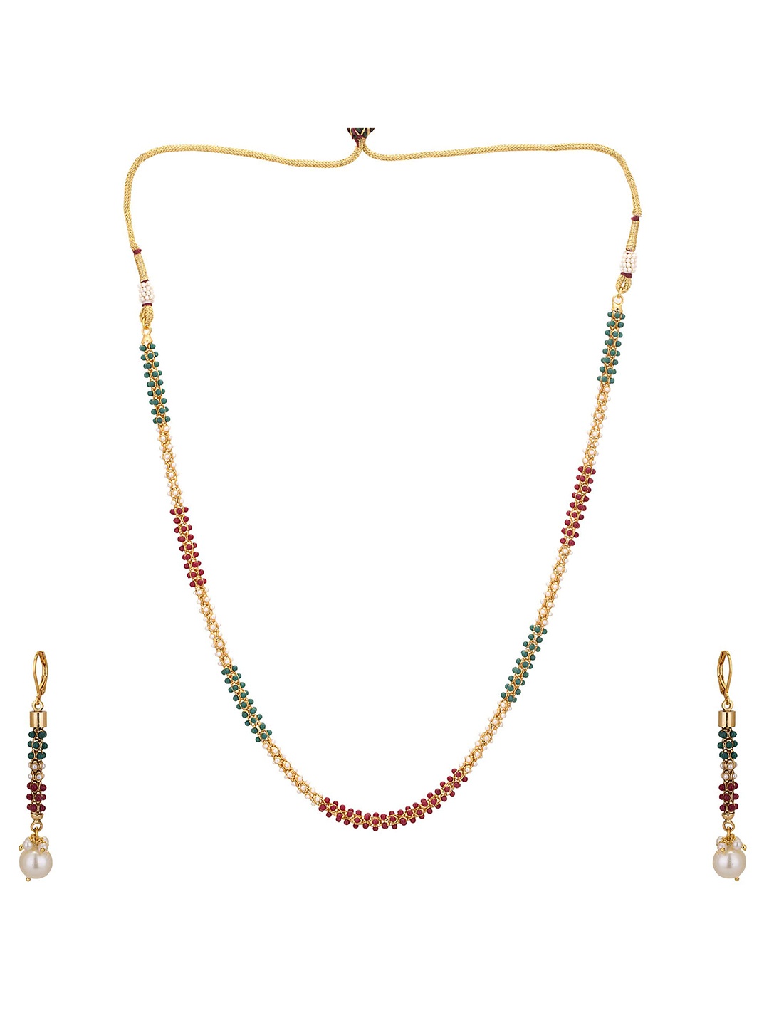 

Adwitiya Collection Gold-Plated Red & Green Artificial Stone Studded Jewellery Set