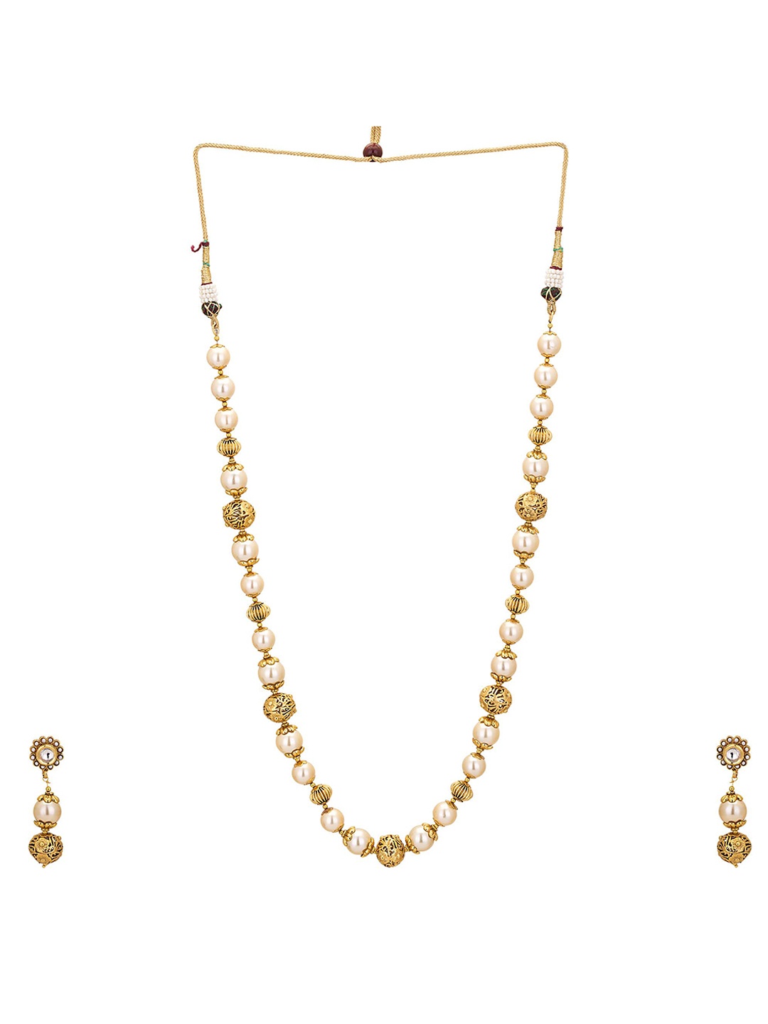 

Adwitiya Collection 24KT Gold-Plated White Stone-Studded Pearl Beaded Jewellery Set